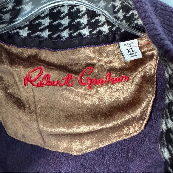 Robert Graham 100% Wool Quarter-Zip Sweater XL Classic Fit Purple - Picture 3 of 9